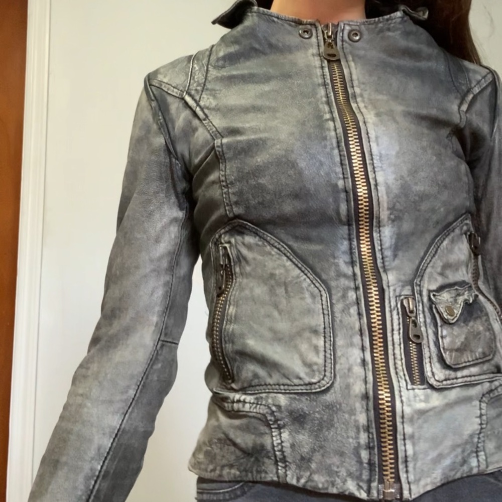 DOMA Leather Lambskin Leather Moto Charcoal Jacket XS/S - Picture 7 of 15